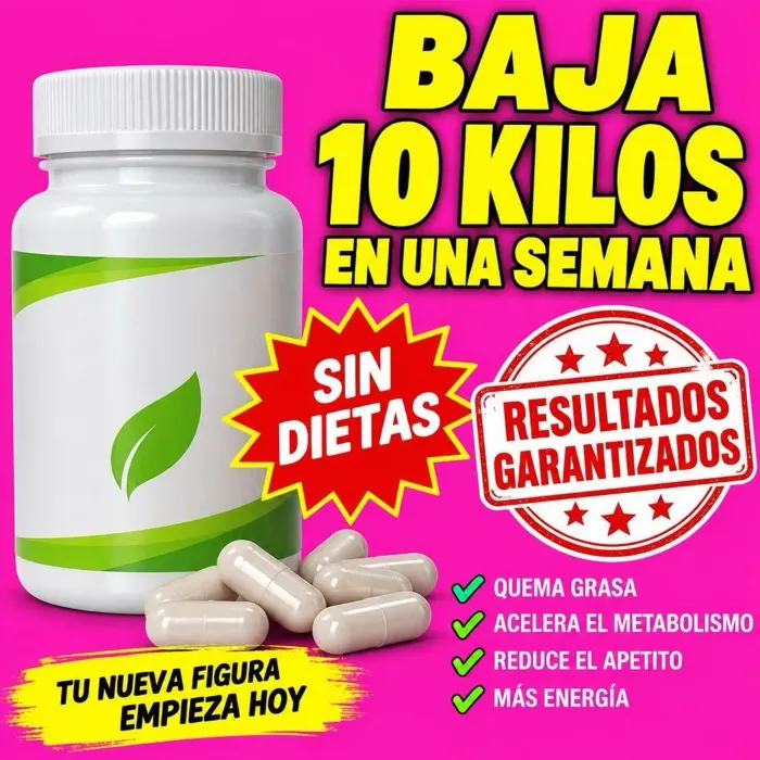 Anuncio de pastillas para bajar 10 kilos en una semana con resultados garantizados